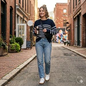 TIME AND TRU Nautical Navy & White Striped Sweater | Large (12-14)